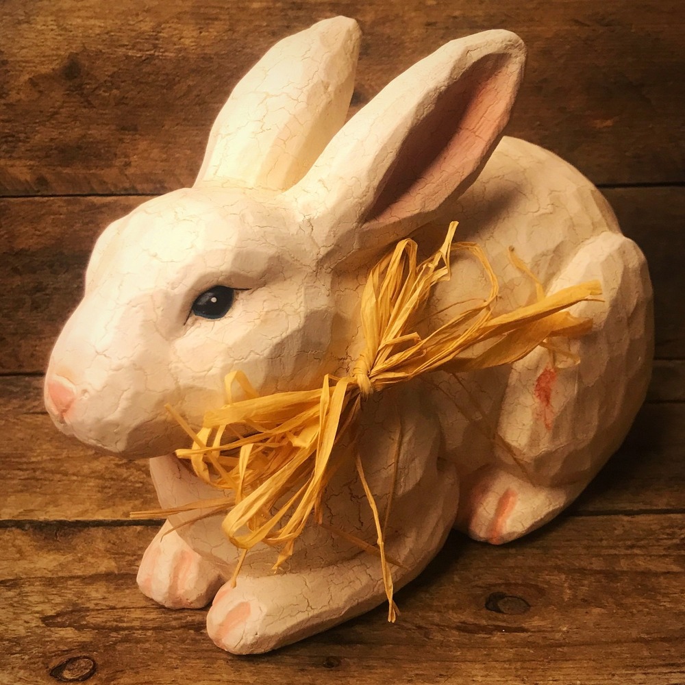 White Rabbit Crackled Figure with Raffia Bow